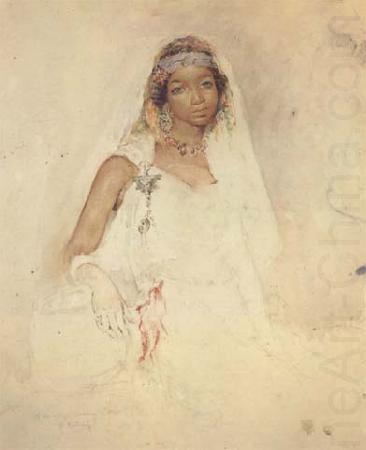 Portrait d'une jeune fille marocaine,crayon et aquarelle (mk32), Mariano Fortuny y Marsal